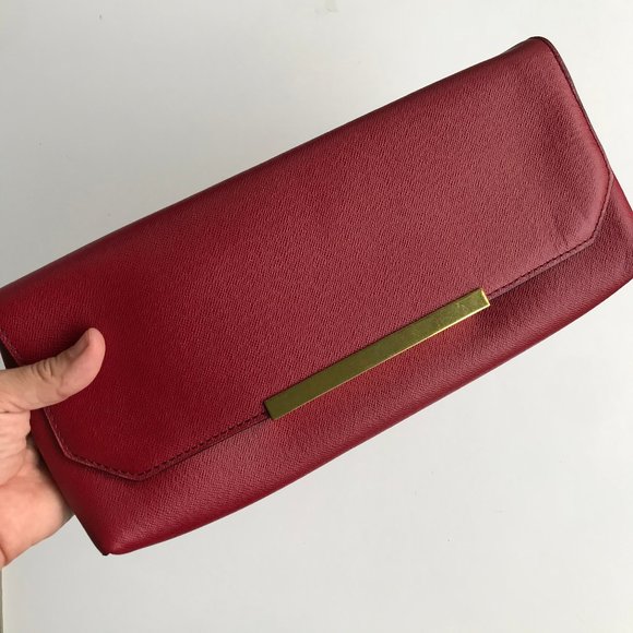 J. Crew Claremont Red & Gold Clutch Handbag - Picture 6 of 11